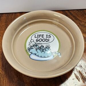 Life is Good Tan Ceramic Cat Dish